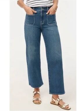 J. Crew Full Length Wide Leg Jeans High Rise Patch Pocket Medium Wash Denim 29